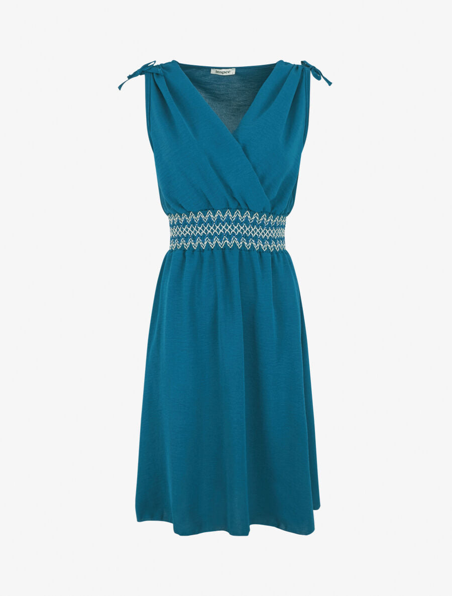 Robe à large bande élastiquée imprimé zigzag - Bleu canard - 5