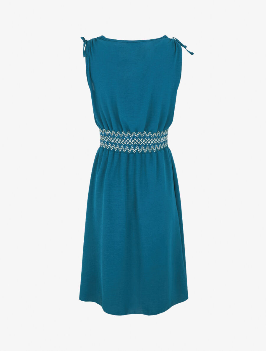 Robe à large bande élastiquée imprimé zigzag - Bleu canard - 2