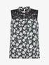 Top imprimé floral à détail dentelle - Noir - 1