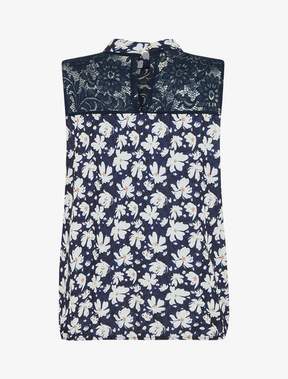 Top imprimé floral à détail dentelle - Marine - 2