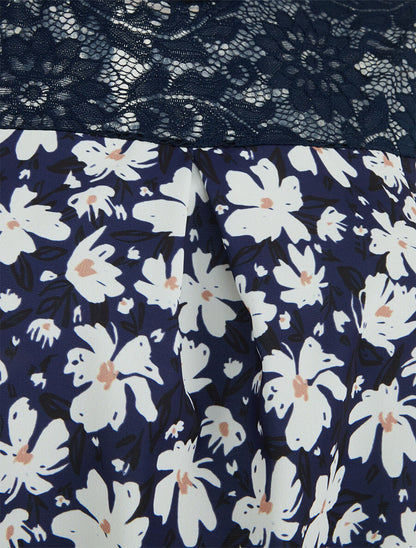 Top imprimé floral à détail dentelle - Marine - 3