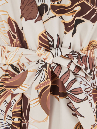 Robe imprimé feuillage à col cache-coeur - Beige - 3