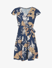 Robe mi-longue évasée imprimé fleuri - Marine - 1