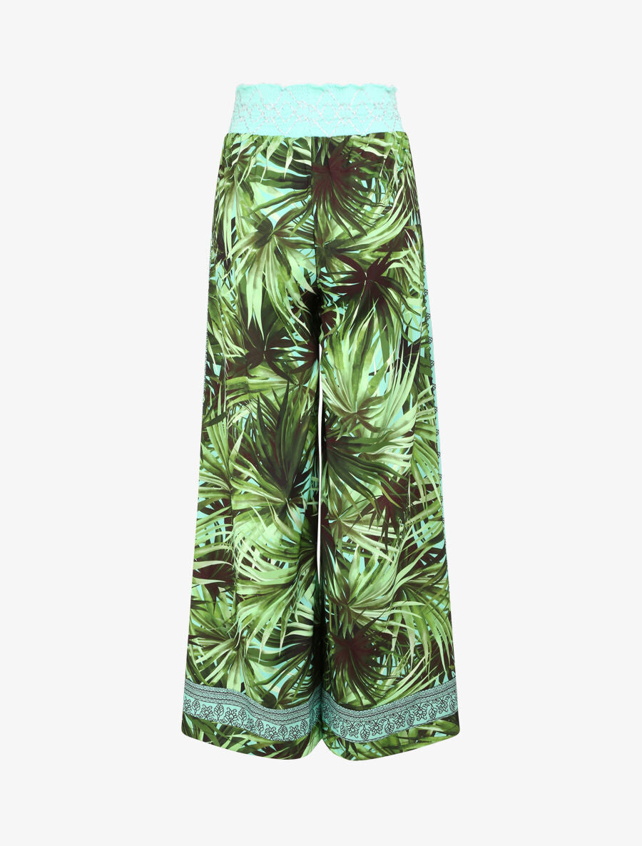 Pantalon fluide coupe flare imprimé tropical - Turquoise - 2