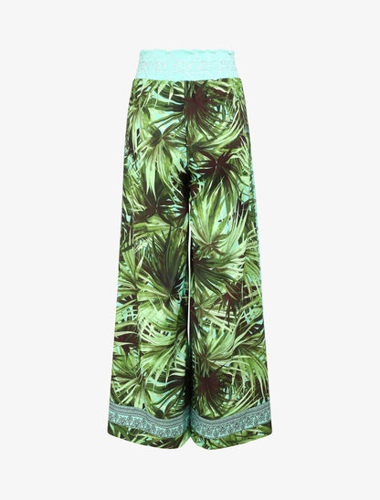 Pantalon fluide coupe flare imprimé tropical - Turquoise - 2