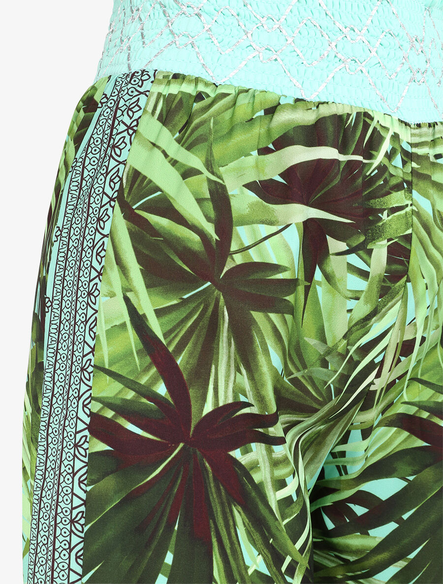 Pantalon fluide coupe flare imprimé tropical - Turquoise - 3