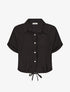 Blouse unie à cordons de serrage - Noir - 1