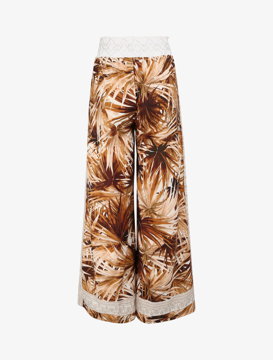 Pantalon fluide coupe flare imprimé tropical - Camel - 2