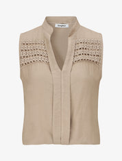 Top élastiqué uni sans manches - Taupe - 5