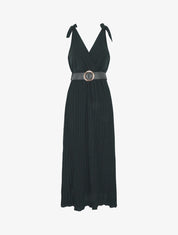 Robe longue à jupe texturée - Noir - 1