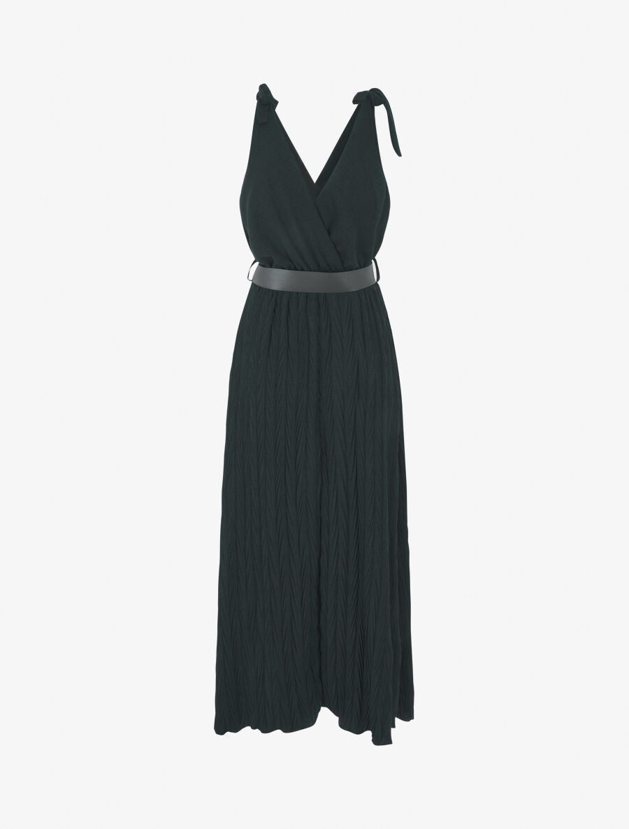 Robe longue à jupe texturée - Noir - 2