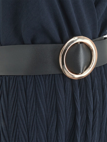 Robe longue à jupe texturée - Marine - 3
