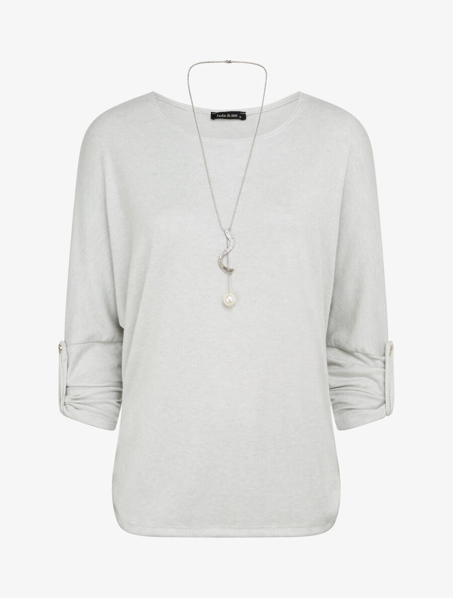 Pull fin oversize manches 3/4 - Gris clair - 4