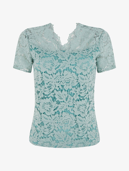 Top uni en dentelle - Vert d&