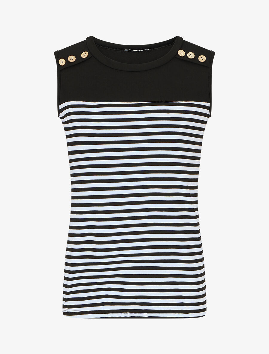 Top sans manches style marinière - Noir - 1