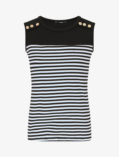 Top sans manches style marinière - Noir - 1