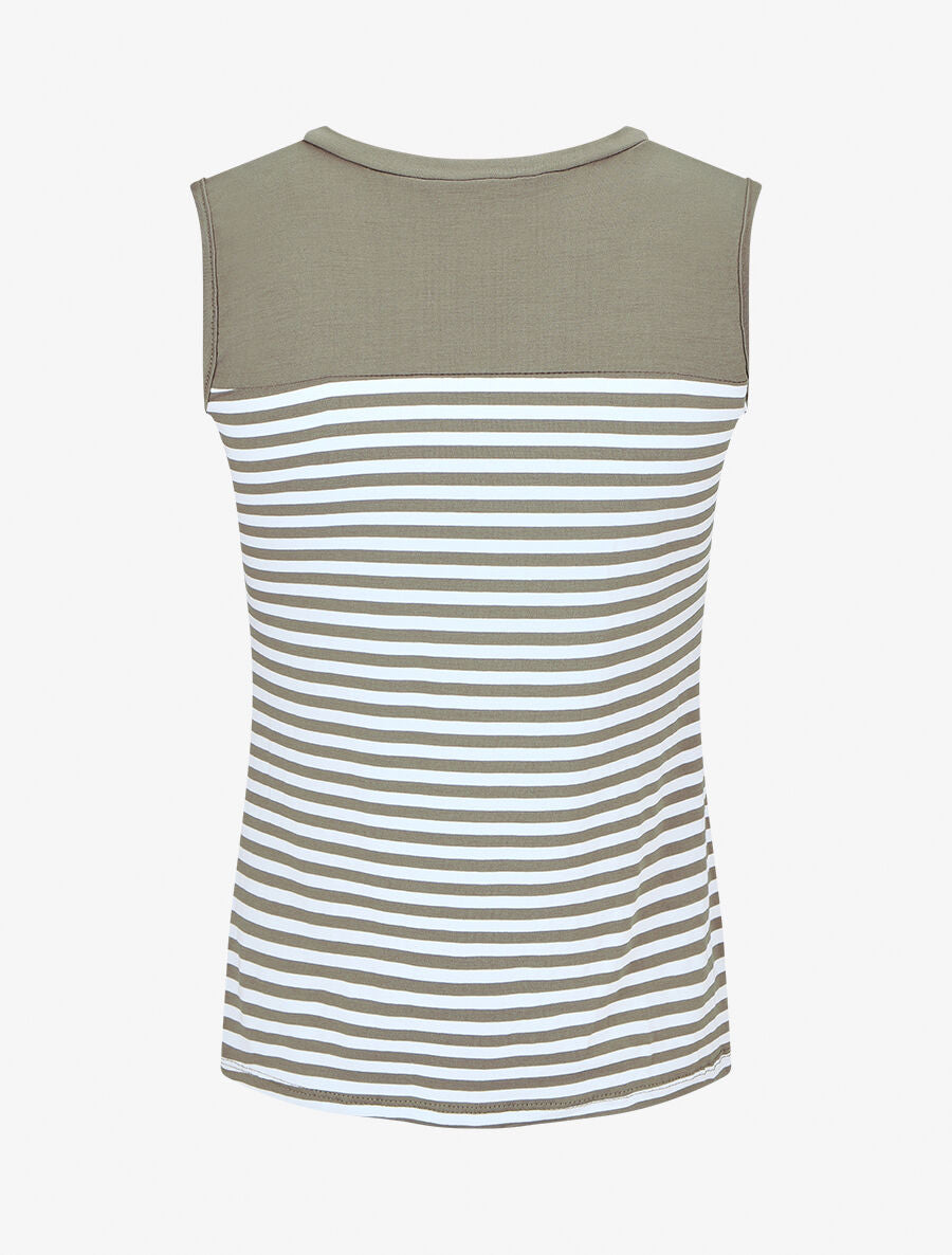 Top sans manches style marinière - Kaki - 2