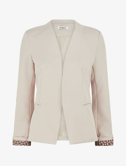 Blazer à manches imprimé graphique - Beige - 4