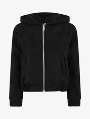 Veste courte en suédine à capuche - Noir - 1