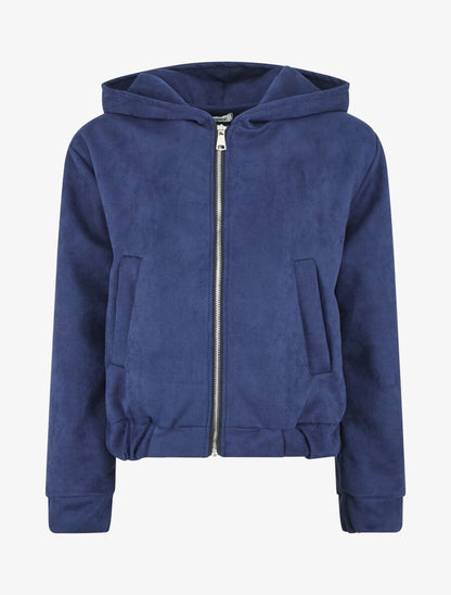Veste courte en suédine à capuche - Marine - 1