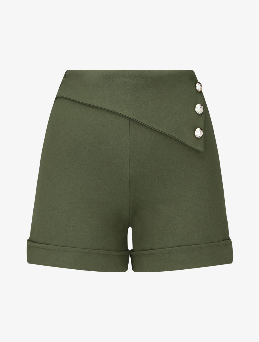 Short uni à boutons décoratifs - Kaki - 1