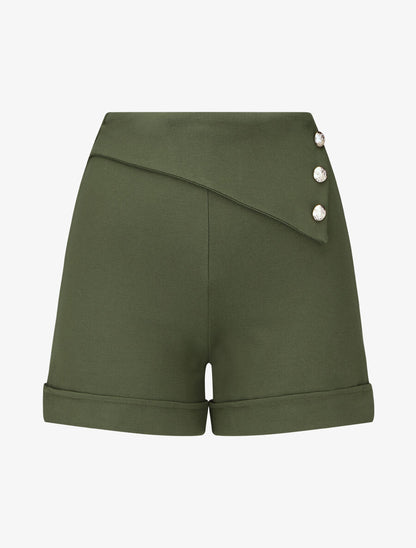 Short uni à boutons décoratifs - Kaki - 1