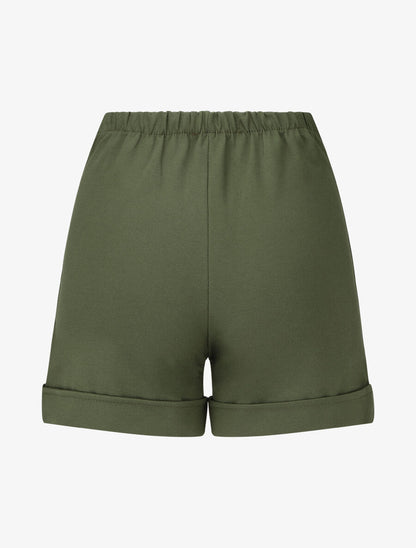 Short uni à boutons décoratifs - Kaki - 2