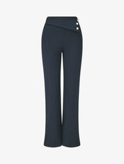 Pantalon uni à boutons décoratifs - Marine - 1