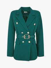 Blazer mi-long boutonné et ceinturé - Vert sapin - 1
