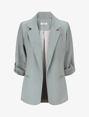 Blazer mi-long à manches à revers - Gris - 1