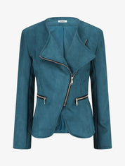 Veste en suédine style perfecto - Bleu canard - 1