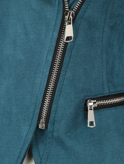 Veste en suédine style perfecto - Bleu canard - 3