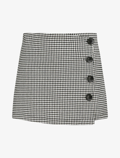 Jupe culotte coupe droite imprimé carreaux - Noir - 1