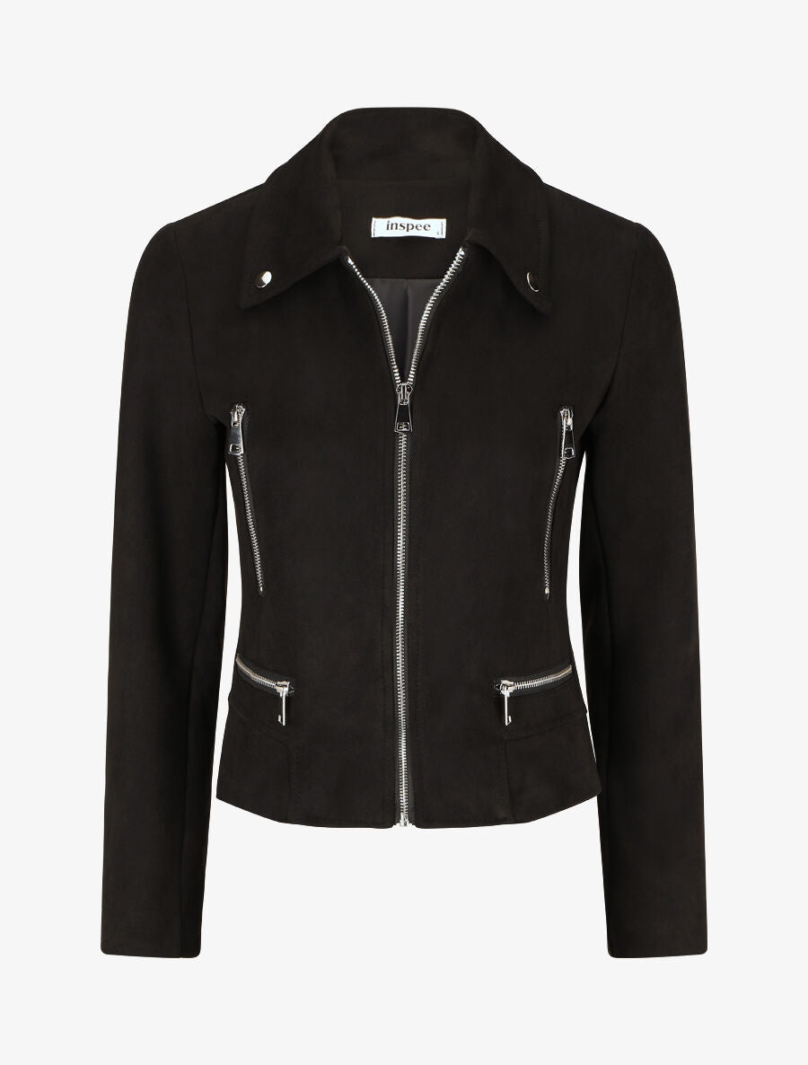 Veste en suédine à zips décoratifs - Noir - 4