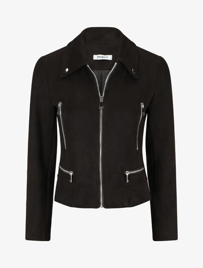 Veste en suédine à zips décoratifs - Noir - 4