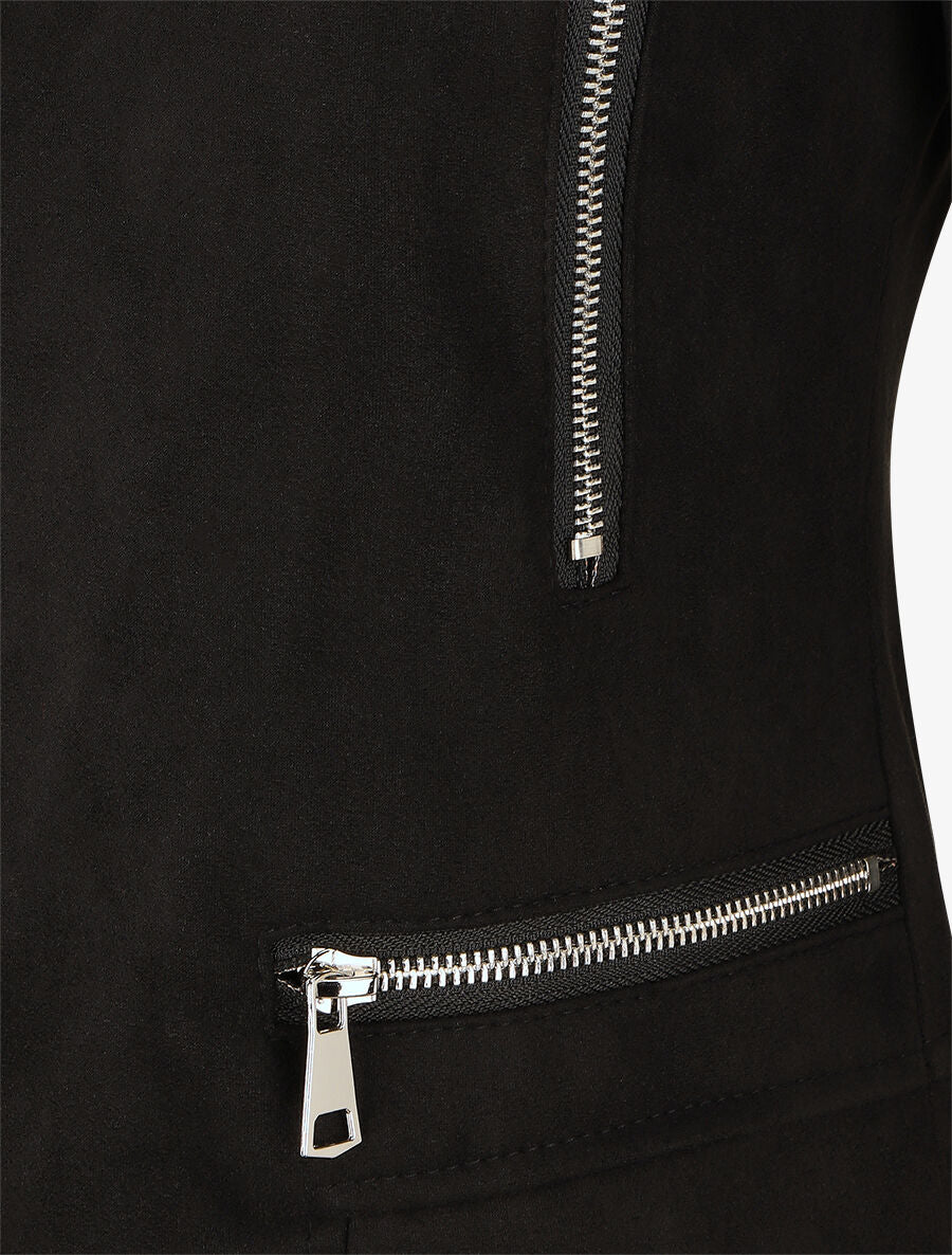 Veste en suédine à zips décoratifs - Noir - 3