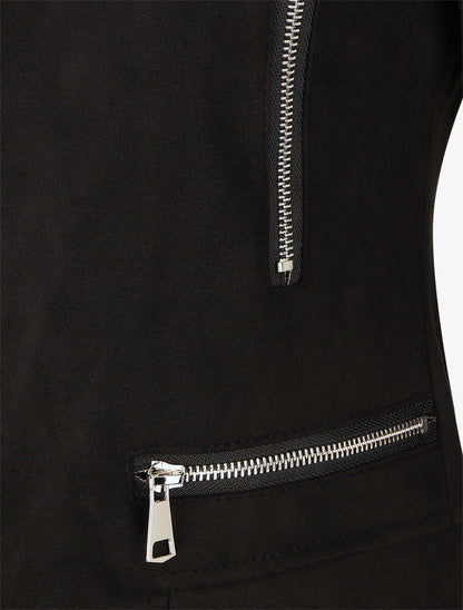 Veste en suédine à zips décoratifs - Noir - 3