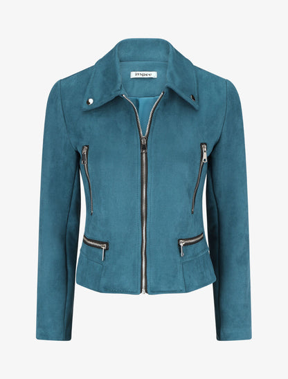 Veste en suédine à zips décoratifs - Bleu canard - 4
