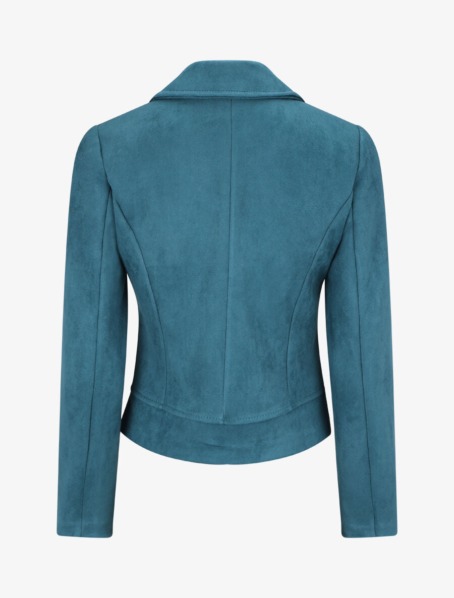 Veste en suédine à zips décoratifs - Bleu canard - 2