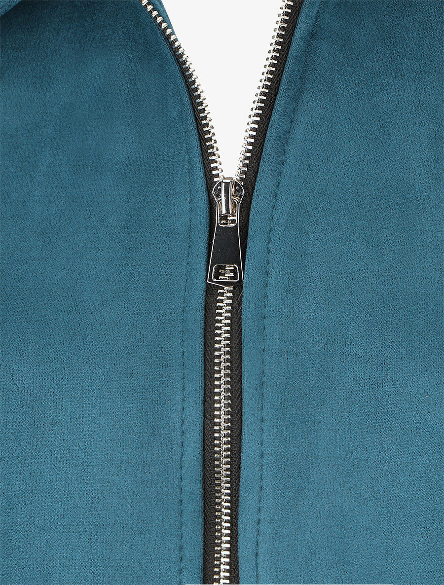 Veste en suédine à zips décoratifs - Bleu canard - 3
