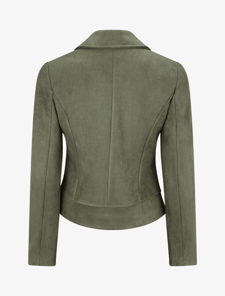 Veste en suédine à zips décoratifs - Kaki - 2