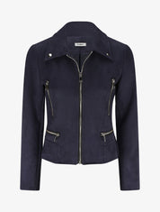 Veste en suédine à zips décoratifs - Marine - 1