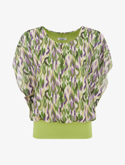 Blouse en voile à manches volantées - Vert olive - 4