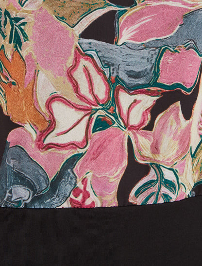 Blouse imprimé feuilles à manches volantées - Noir - 3