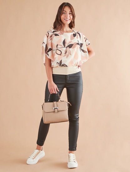 Blouse imprimé fleurs à manches volantées - Beige - 4