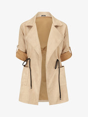 Veste longue unie en suédine - Beige - 1
