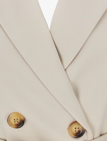 Blazer long uni ceinturé - Beige - 3