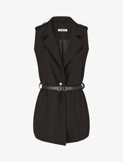 Blazer long uni à boutons métallisés aux épaules - Noir - 1