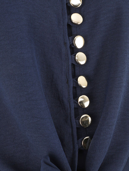 Top à fermeture boutonnée et liens à nouer - Marine - 3