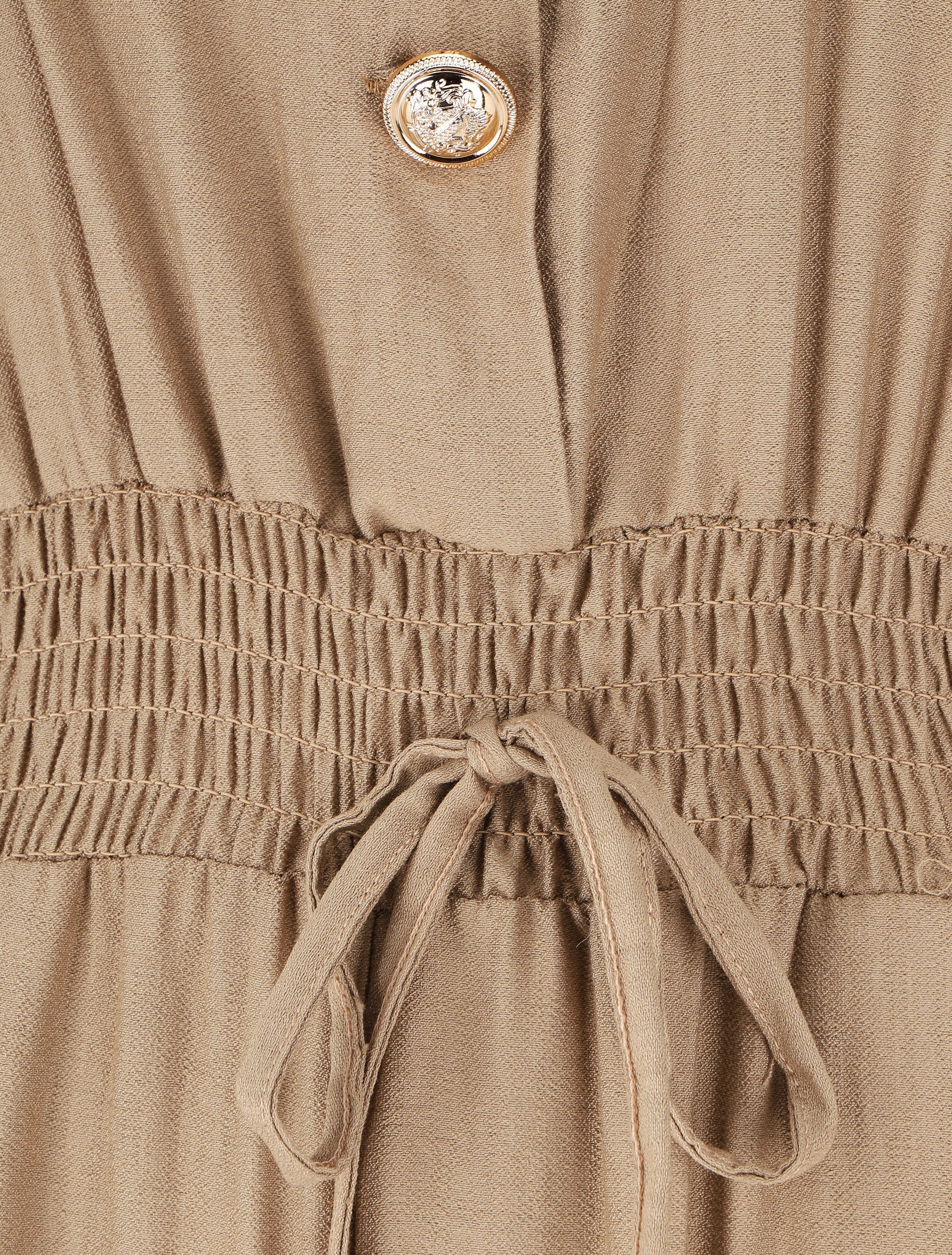 Combinaison uni élastiquée sans manches - Taupe - 3